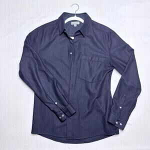 COS Mens Wool Shirt Jacket Small Navy Blue Wool Heavyweight Button Relaxed Boxy